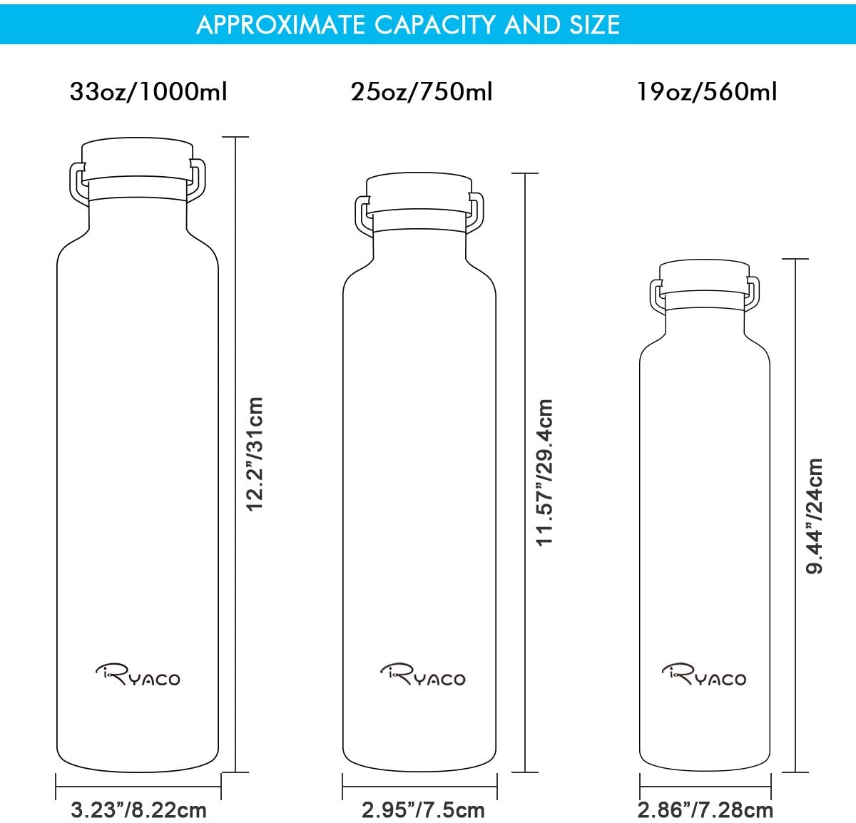 Ryaco Botella de Agua aislada al vacío de Acero Inoxidable - Imagen 4