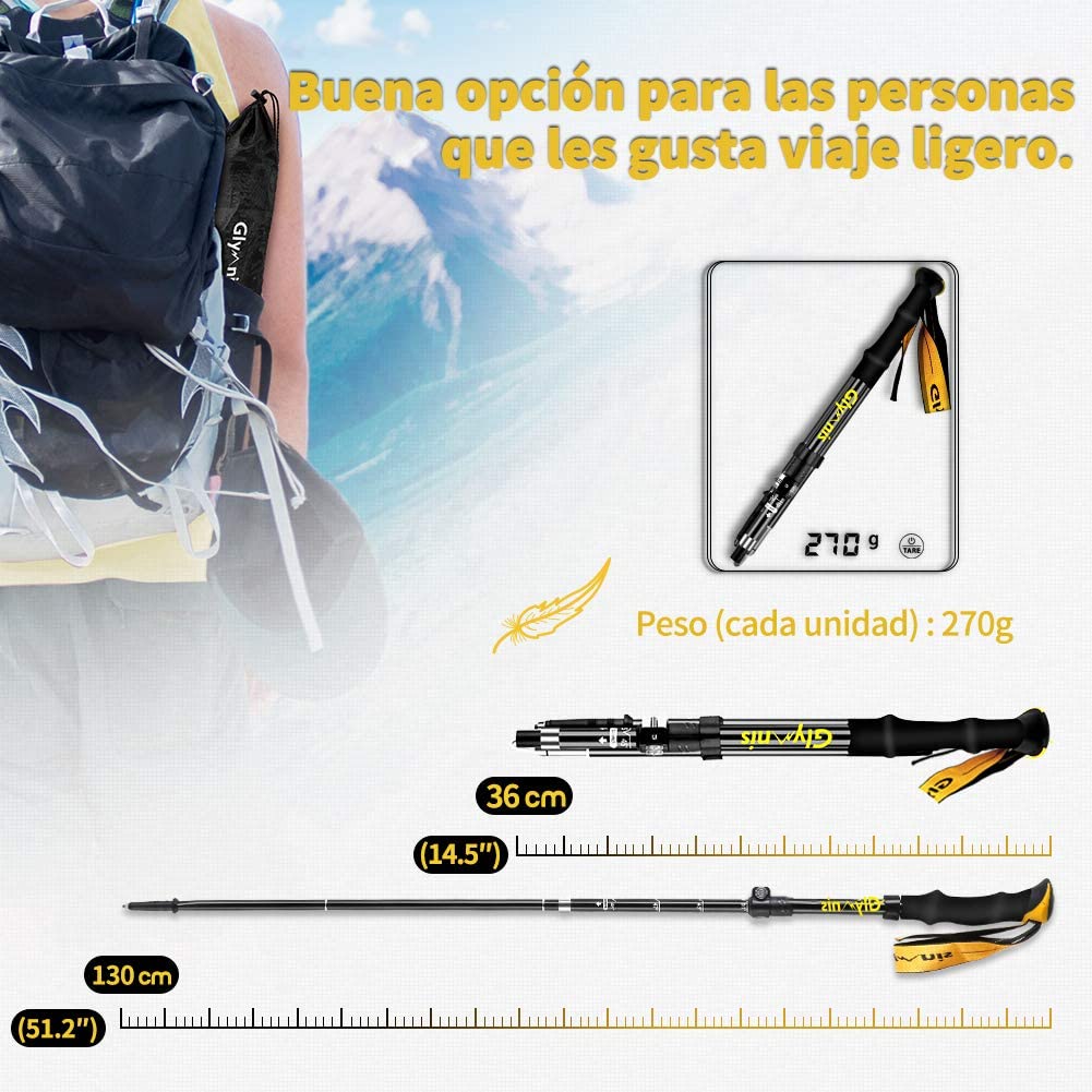Glymnis Bastones de Senderismo Bastones Trekking Plegables 2pcs - Imagen 9
