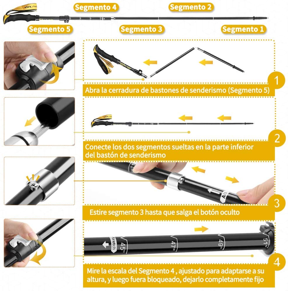 Glymnis Bastones de Senderismo Bastones Trekking Plegables 2pcs - Imagen 3