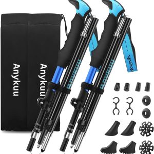 Anykuu Bastones Trekking Bastones de Senderismo 2pcs Bastones Marcha Nordica Plegables