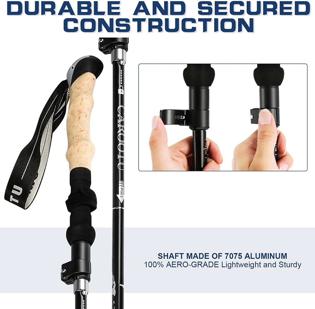 Bastones de trekking – Bastones de senderismo ajustables, aleación de aluminio 7075 - Imagen 7