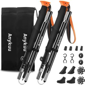 Anykuu Bastones Trekking Bastones de Senderismo 2pcs Bastones Marcha Nordica Plegables