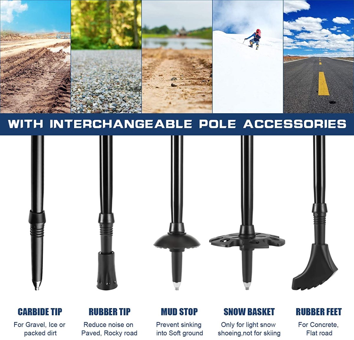 Bastones de trekking – Bastones de senderismo ajustables, aleación de aluminio 7075 - Imagen 3