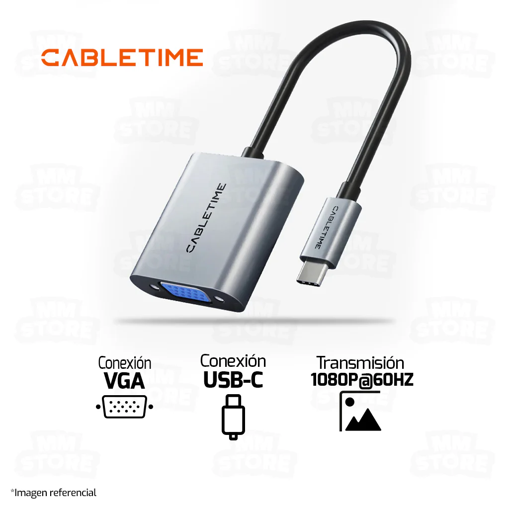 ADAPTADOR USB TIPO-C MACHO A VGA HEMBRA CABLETIME CP17A - Imagen 2
