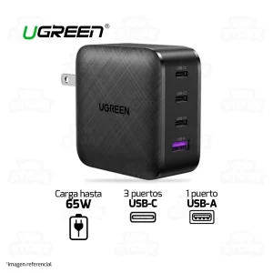 CARGADOR DE CARGA RAPIDA UGREEN 70773 | 65W | 1 USB-A | 3 USB TIPO C