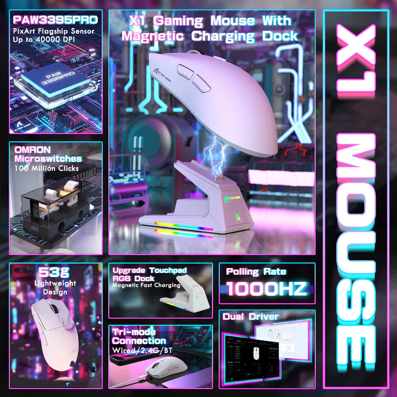 MOUSE ATTACK SHARK X1 | INALAMBRICO | 40,000 DPI | BLANCO - Imagen 4