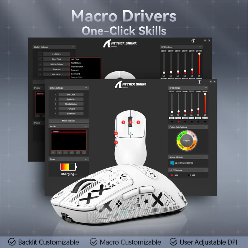 MOUSE ATTACK SHARK X3 PRO | INALAMBRICO | 8000 HZ | 26,000 DPI | BLANCO - Imagen 6