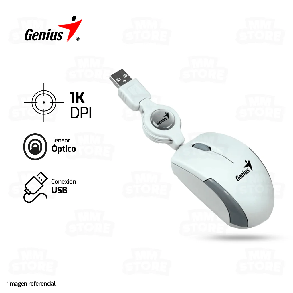 MOUSE GENIUS MICRO TRAVELER | RETRACTIL | 1,000 DPI | BLANCO - Imagen 2
