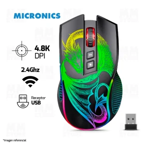 MOUSE MICRONICS DRAGON 3 GM806 | INALAMBRICO | 4800 DPI | RGB | NEGRO
