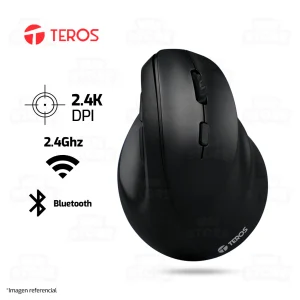 MOUSE TEROS VERTICAL TE-5169N | INALAMBRICO - BT - CABLEADO | 2400 DPI | NEGRO
