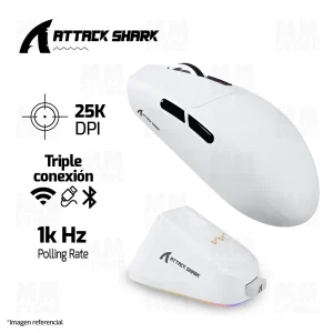 MOUSE ATTACK SHARK G3 PRO | BASE DE CARGA| INALAMBRICO | 25,000 DPI | BLANCO