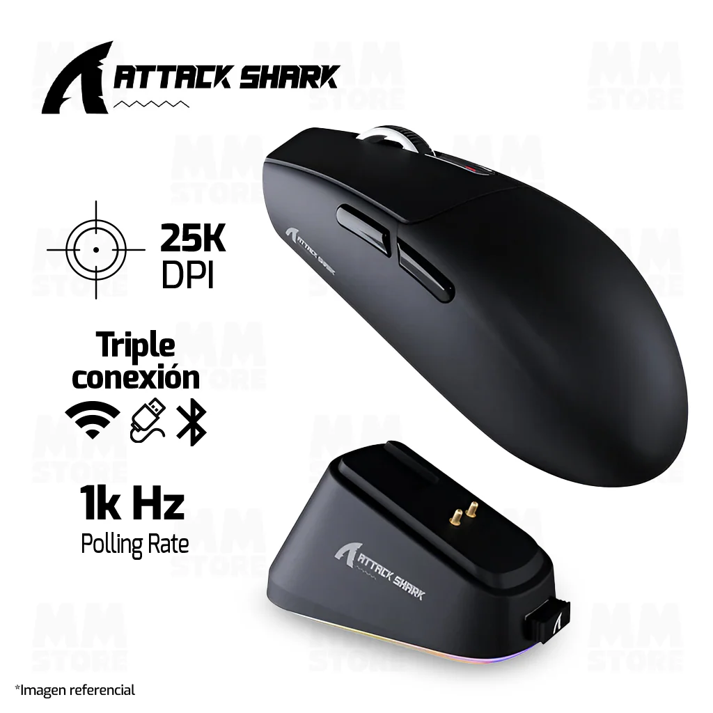 MOUSE ATTACK SHARK G3 PRO | BASE DE CARGA | INALAMBRICO | 25,000 DPI | NEGRO
