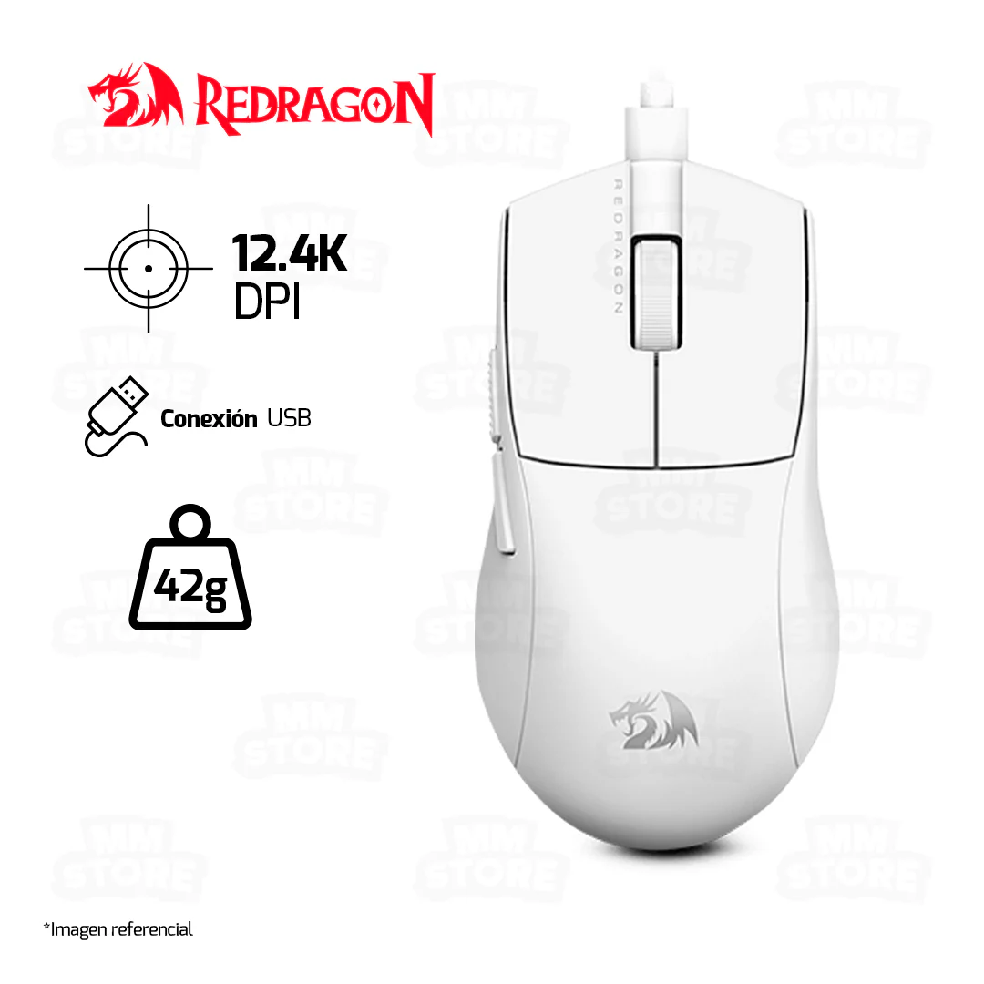 MOUSE REDRAGON K1NG (1K HZ) M724W | CABLEADO | 12,400 DPI | BLANCO