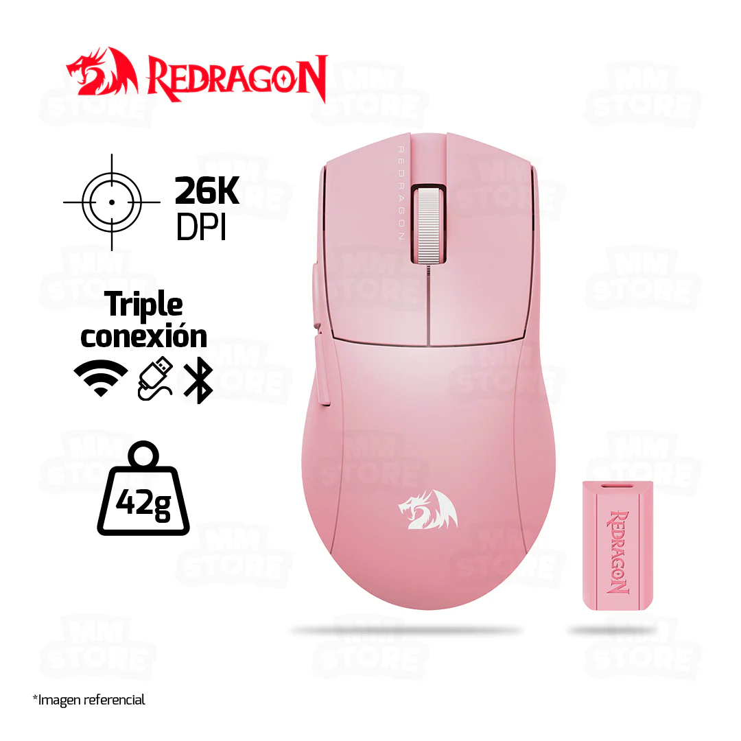 MOUSE REDRAGON K1NG PRO (4K HZ) M916P-PRO-4K | INALAMBRICO | 26,000 DPI | ROSADO