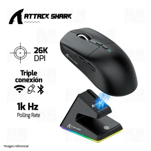 MOUSE ATTACK SHARK X6 | BASE DE CARGA | INALAMBRICO | 26,000 DPI | NEGRO
