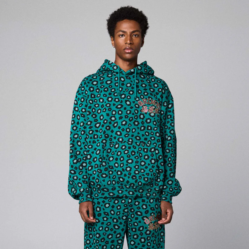 SUDADERA con capucha GRIMEY Royal Paw Boxy Green GCH644-fw25 leopard verde - Imagen 2