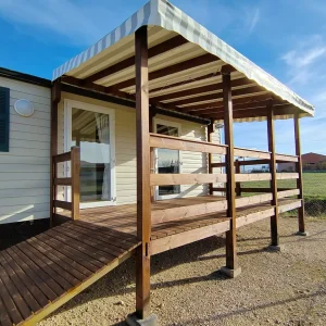 Terraza mobil home segunda mano con cubierta de lona