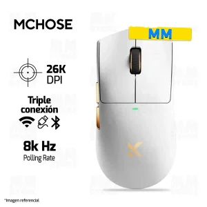 MOUSE MCHOSE K7 ULTRA | BASE DE CARGA | INALAMBRICO | 8000 Hz | BLANCO-DORADO