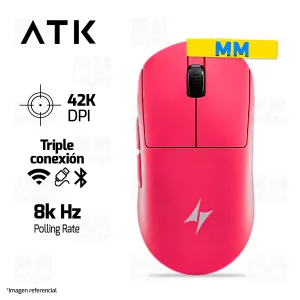 MOUSE ATK DRAGONFLY A9 ULTIMATE | INALAMBRICO | 8,000 Hz | 42,000 DPI | ROSADO