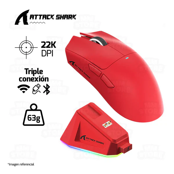 MOUSE ATTACK SHARK X11 | BASE DE CARGA | INALAMBRICO - BLUETOOTH | 22,000 DPI | ROJO - Imagen 2