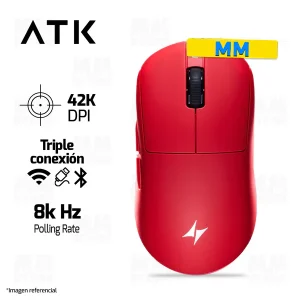 MOUSE ATK DRAGONFLY A9 ULTIMATE | INALAMBRICO | 8,000 Hz | 42,000 DPI | ROJO