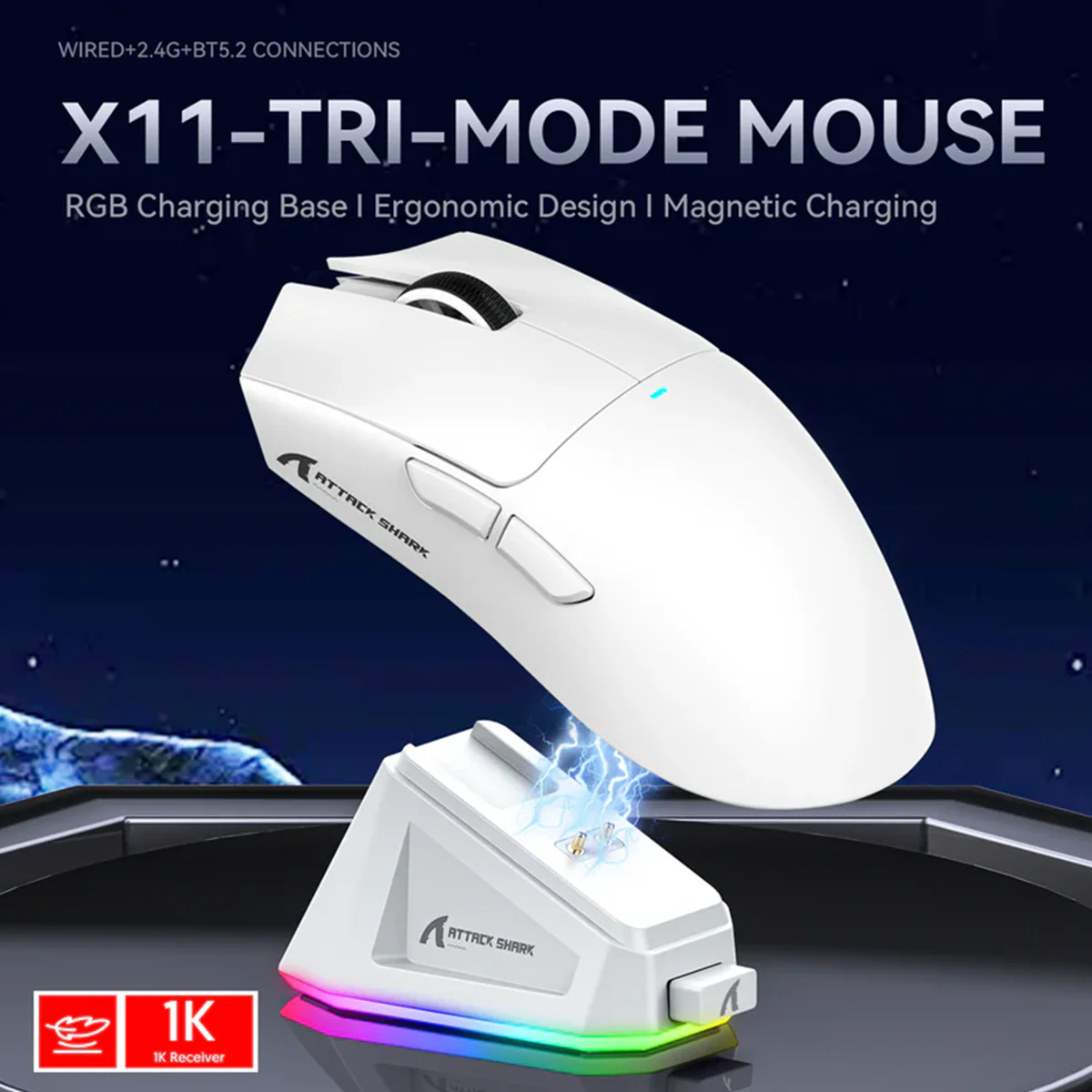 MOUSE ATTACK SHARK X11 | BASE DE CARGA | INALAMBRICO - BLUETOOTH | 22,000 DPI | ROJO - Imagen 4