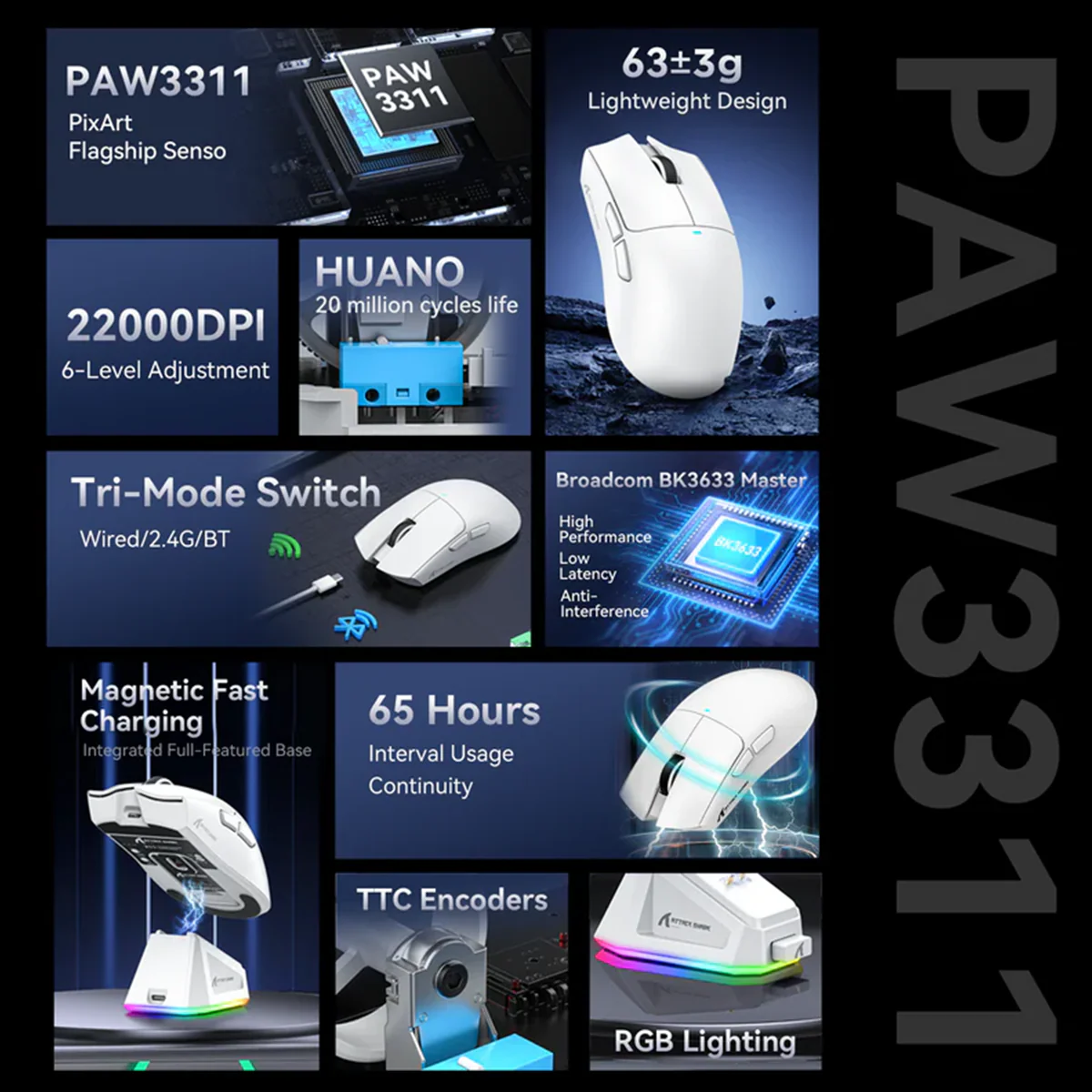 MOUSE ATTACK SHARK X11 | BASE DE CARGA | INALAMBRICO - BLUETOOTH | 22,000 DPI | ROJO - Imagen 9